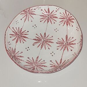 Vietri Large Shallow serving Bowl Red White Great for Christmas EUC Italian Made